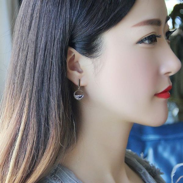 

stud silver needle fashion asymmetric pendant earring circle geometric ear zircon jewelry valentine's day gift for women, Golden;silver