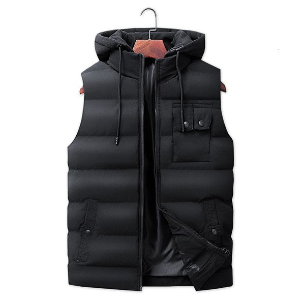 

autumn and winter men's hooded solid color slim down vest large size cotton padded jacket, Black;white
