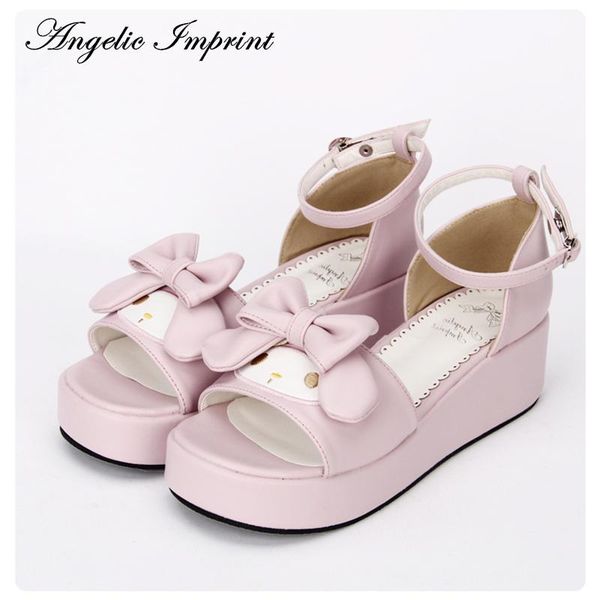 

dress shoes sweet pink princess girls sandal confortable wedge lolita sandals, Black