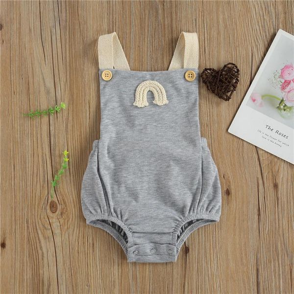 

rompers kids baby boys romper summer born girls sleeveless rainbow print knitted suspender jumpsuits outfits, Blue