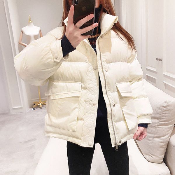 

womens down jacket bright face 2021 winter new style korean version loose thick warm bread short padded jacket, Black;brown