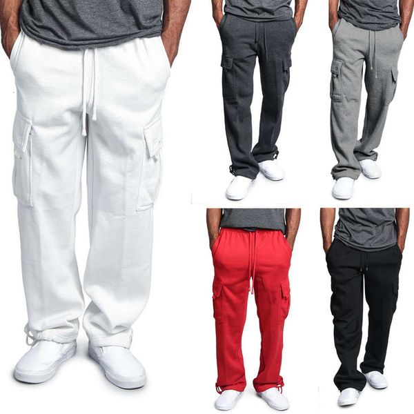 

2020 new men's casual pants multi pocket loose straight overalls, Black