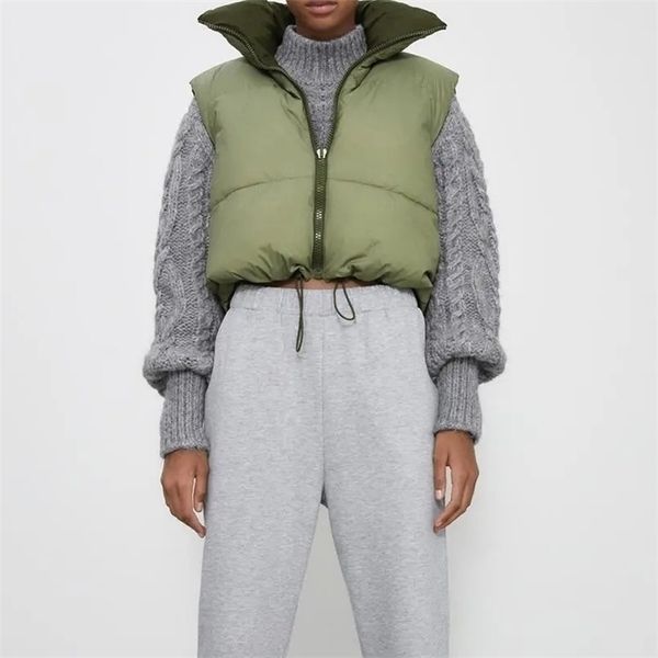 

za women fashion thick warm parkas coat vintage pockets drawstring female sleeveless cotton vest outerwear chic, Black;white