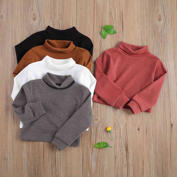 

2 7y causal infant kids girls boys t shirts solid long sleeve pullover turtleneck autumn spring outfits, Blue