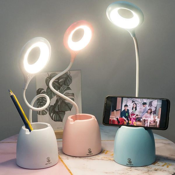 

led desk lamp pen holder usb charging touch promise three-color temperature eye protection study office college dorm night light