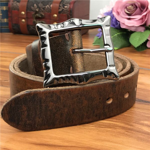

2021 new thick vintage buckle jeans men belt leather genuine male strap ceinture homme riem mbt0088 fi27, Black;brown