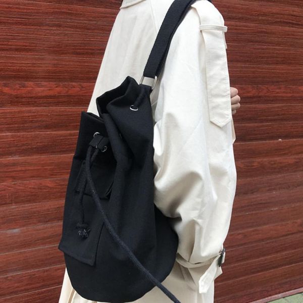 

canvas for drawstring women's shoulder messenger bag solid color casual crossbody brands bucket women bags pleated bag new woman tface, Red;black