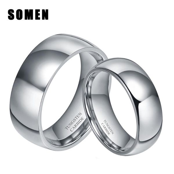 

wedding rings 2pcs 6mm & 8mm high polished pure tungsten carbide domed engagement band couples sets for men and women anel, Slivery;golden