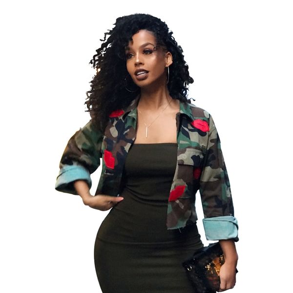 

camouflage print long sleeve denim shirt for outdoor fashion turn-down neck fall winter blouses fashion streetwear, White