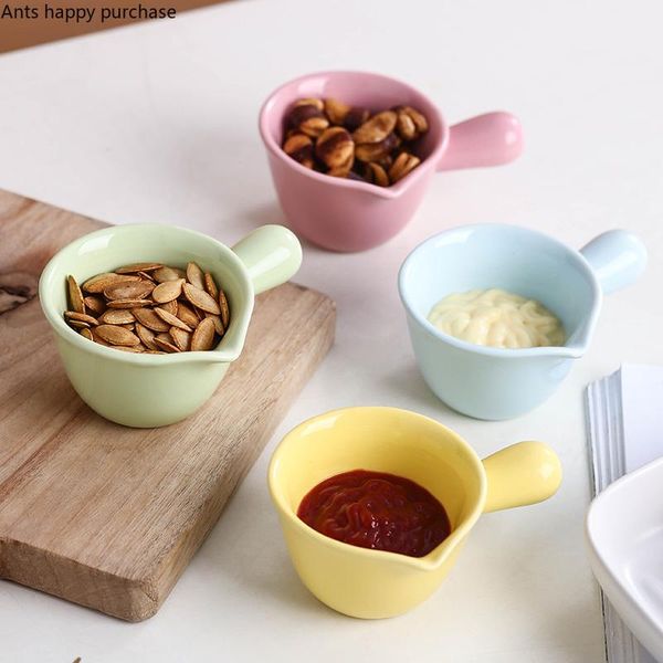 

bowls home ceramics tableware seasoning dish single handle salad dip bowl soy sauce vinegar solid color snack