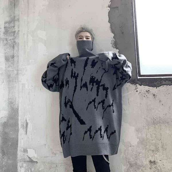 

men's sweaters men loose turtleneck knitted pullover male autumn winter streetwear hip hop thick warm casual outerwear qtd3, White;black