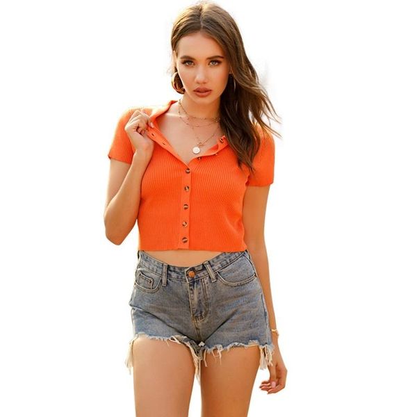 

women blouses shirt solid color short sleeve knitted shirt female slim short cardigan shirts top, White