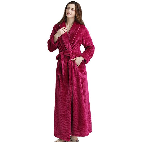 

2021 new autumn long bathrobe for solid woman ffy flannel nightgown long-sleeve cleavage with warm pajama sashes rfq2, White