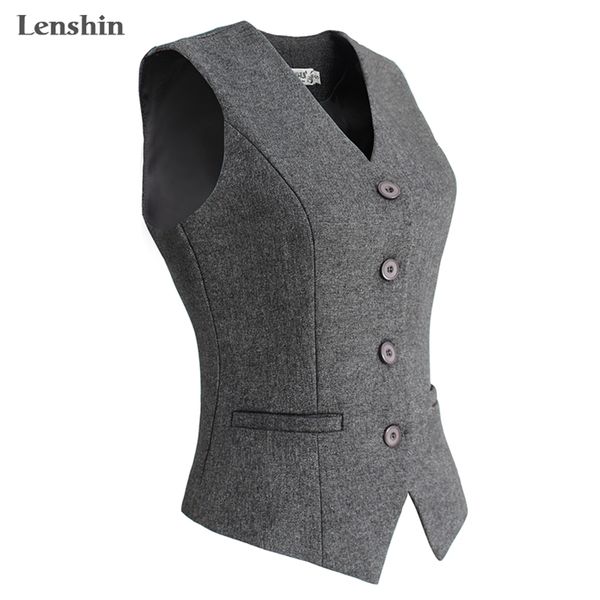 Lenshin Donna Elegante OL Gilet Gilet Gilet con scollo a V Business Carriera Donna Top ufficio Abbigliamento formale da lavoro Capispalla 210817