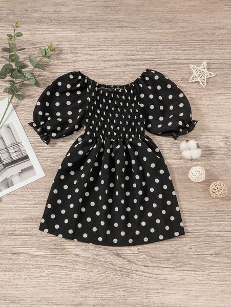 

toddler girls polka dot shirred a-line dress she, Red;yellow
