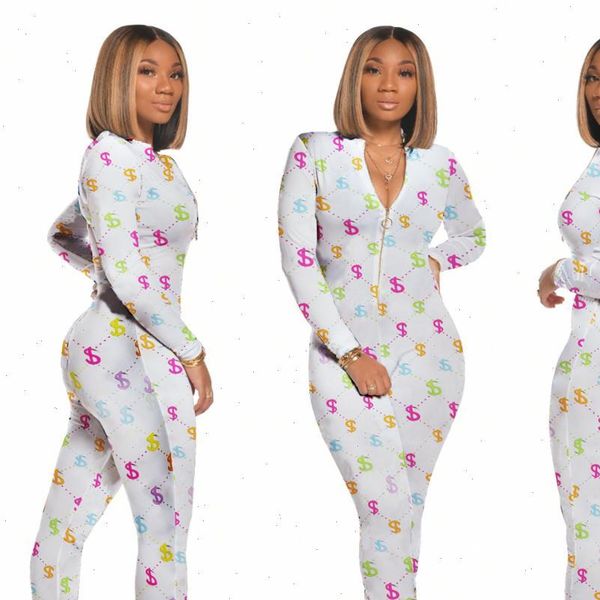 

2021 brand tracksuits jumpsuits print zip long sleeve summer elastic rompers drop shipping, Black;white