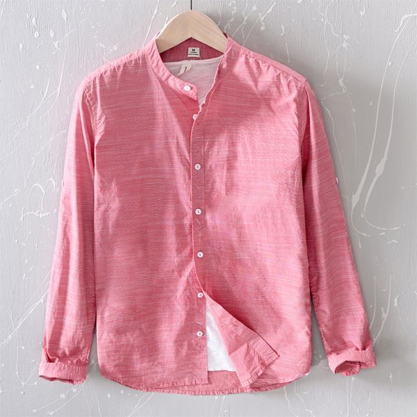 

2021 new style long-sleeved stand collar red brand casual fashion cotton shirts for men solid comfortable shirt mens camisa j71s, White;black