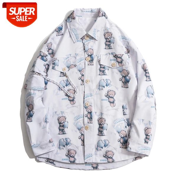 

hip hop retro bear style fashion long sleeve shirts mens harajuku national style knitted shirt streetwear snap button shirt 2020 #js7d, White;black