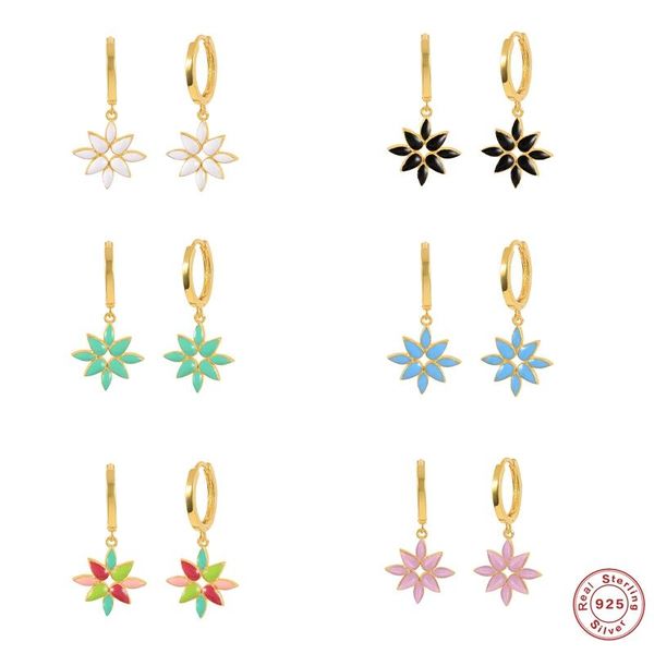 

hoop & huggie dripping oil pendant earrings 925 sterling silver colorful enamel star earring for women girl pendientes plata jewerly, Golden;silver