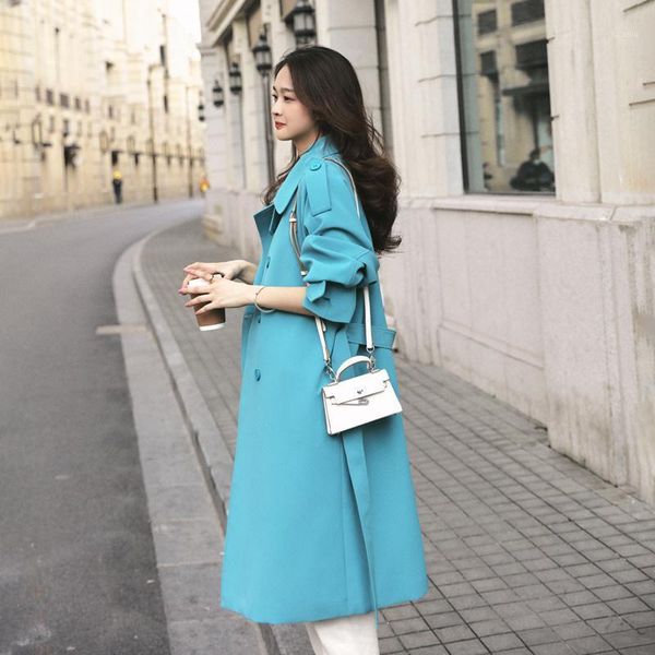 

women's trench coats solid double breasted coat women office lady notched collar full sleeve overcoat with belt elegant long chic outer, Tan;black