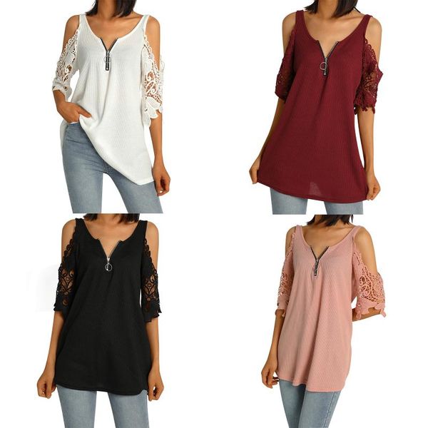 

women's tanks & camis women t-shirt hollow camisole with zipper decoration flower pattern style summer clothing, White