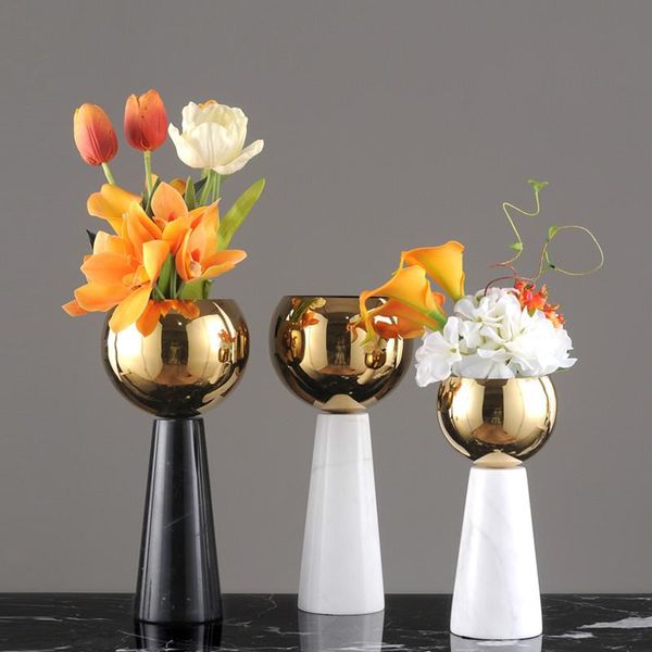 

vases model room light luxury decoration creative deskmarble vase home base metal