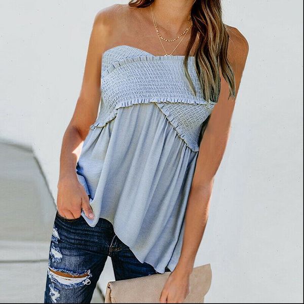 

new women strapless boob tube blouse ladies casual 2021 fashion bandeau floral summer beach holiday vest tank, White