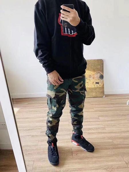 

2021 new men's autumn and winter plus velvet all-match casual slim overalls multi-pocket harajuku fashion trendy feet pants, Black
