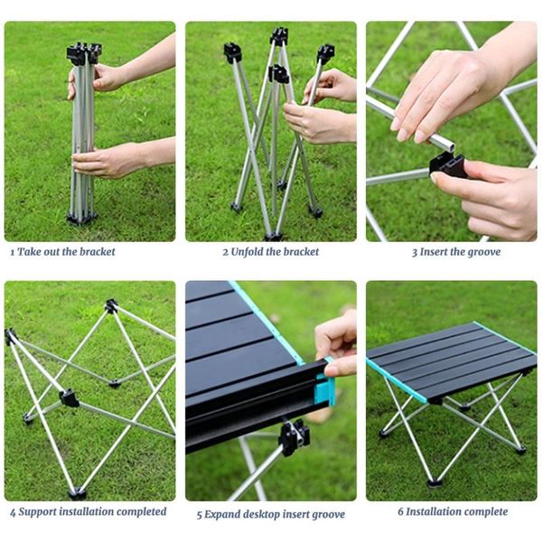 

camp furniture outdoor folding table ultra compact aluminum camping black/blue beach backyard bbq party patio picnic
