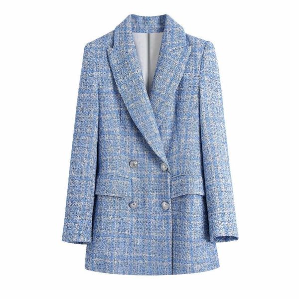 

women's suits & blazers 2021 spring autumn casual women jacket fashion plaid double breasted female suit coat notched collar loose over, White;black