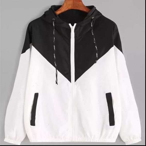 

europe and the united states in the summer 2021 women s clothing color matching elastic waist hooded jacket, Black;brown
