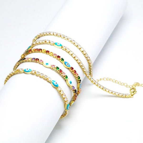 

beaded, strands 10pcs, rainbow cz tennis chain cute lovely small turkish eye charm bracelet, Black