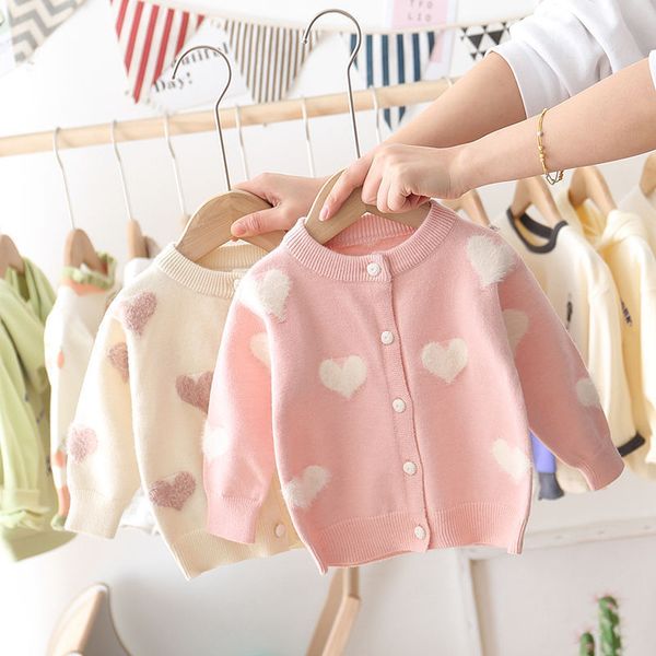

ins baby girls cardigan 2-7 years old autumn and winter children's sweater mohair kids sweaters baby cardigan love jacquard 210302, Blue