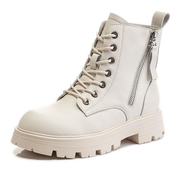 

boots women ankle platform split leather lace-up female footwear thick bottom motorcycle casual ladies shoes fashion b0068, Black