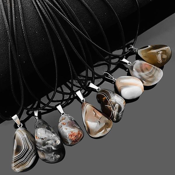 

chains natural stone necklace for women men stainless steel silver color leather rope statement handmade jewelry 2021