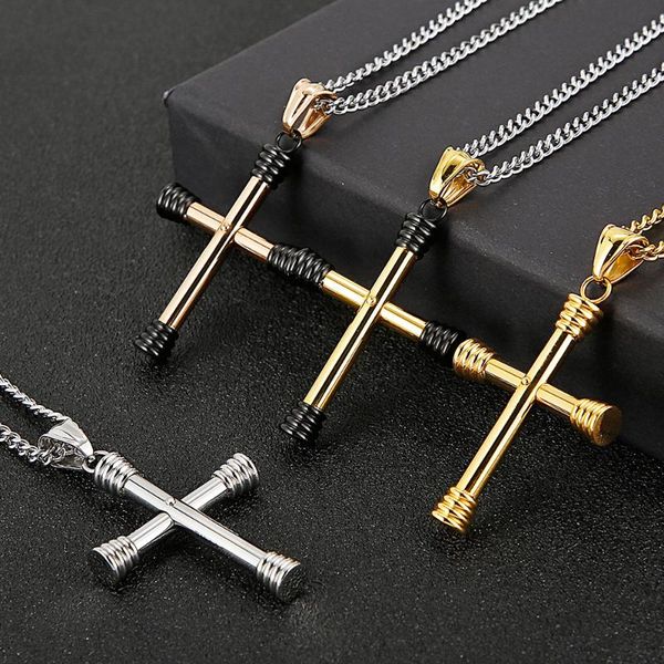 

pendant necklaces religious cruzifix cross necklace for men women 60cm chain rose gold color stainless steel jewelry suppliers wholesale, Silver
