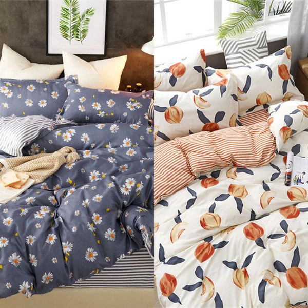 

3/4pcs twin full  king size bedding set luxury fruit flower family bed sheet duvet cover pillowcase single double bed set c0223