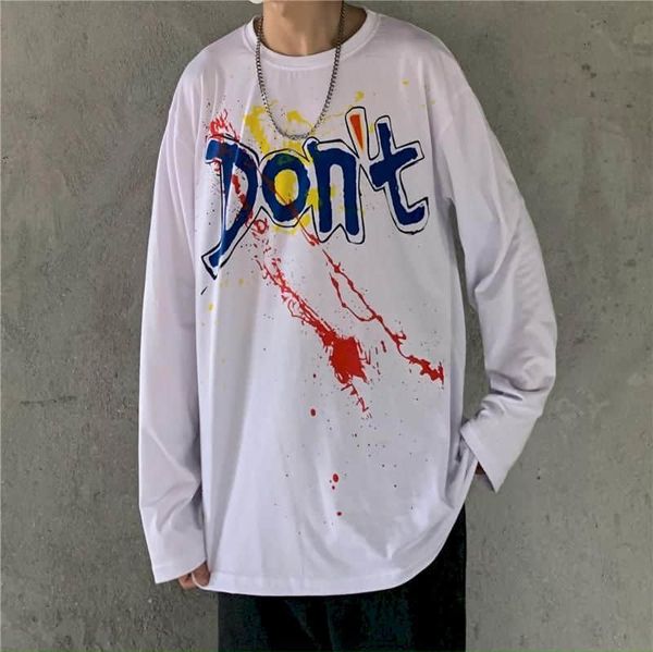 

long-sleeve male plus size 2021 fall new letter printing trend korean student ins loose casual bottoming shirt 4zwl, White;black
