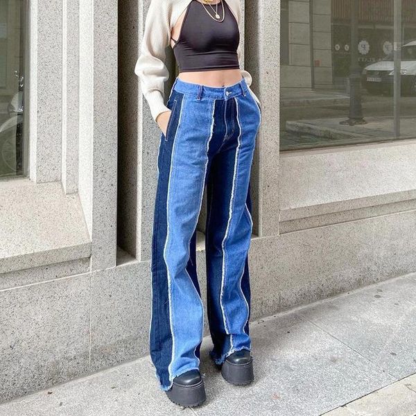 

women's jeans casual patchwork denim pants women fashion high waisted long trousers ladies skinny joggers female streetwear y2k, Blue