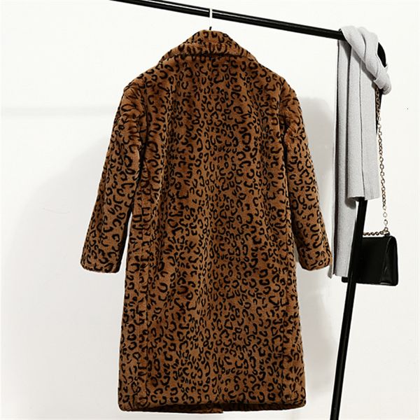 

leopard women autumn winter thick warm fake rabbit plush jacket plus size vintage female loose teddy long faux fur coat 8l22, Black