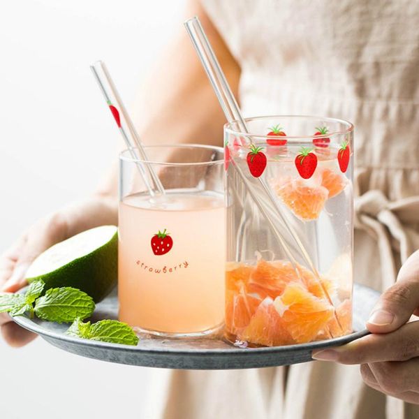 

wine glasses girl strawberry glass cup cute transparent cartoon creative student juice milk water nordic home gift mm60blb