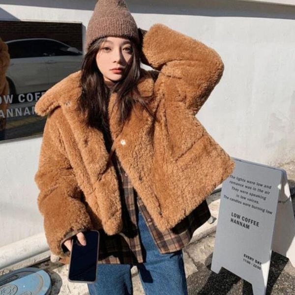 

women's fur & faux 2021 autumn winter women parka coat womens and blouses jacket turtleneck streetwear long sleeve casual button, Black