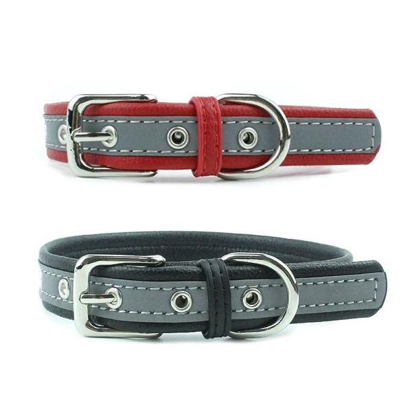 

dog collars & leashes reflective pet collar pu leather adjustable necklace red black small supplies for puppy cat dogs