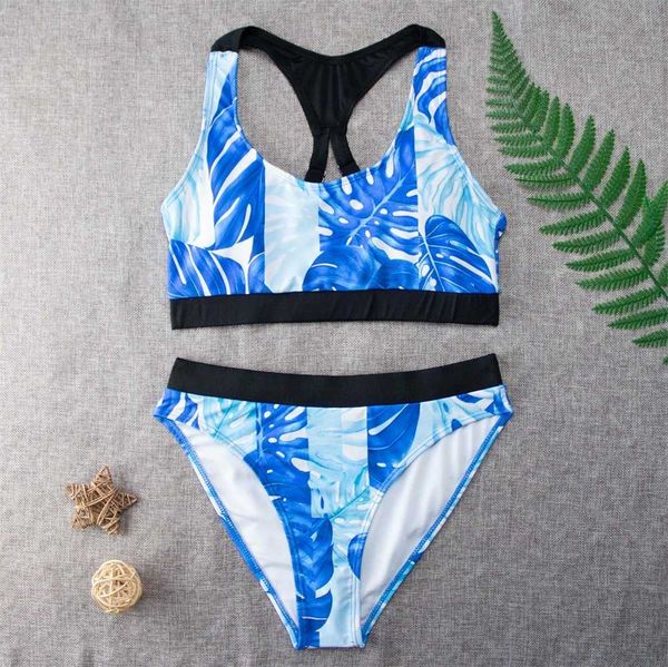 

split 2021 sport new print bikini conservative high waisted swimsuit, White;black