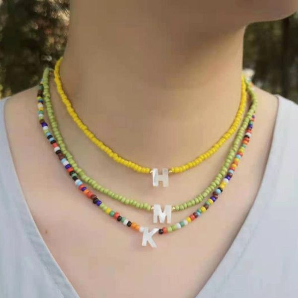 

pendant necklaces custom shell letter beads necklace diy choker boho charm beaded for women girls party jewelry, Silver