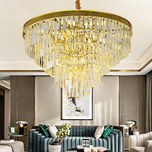 

pendant lamps modern luxury gold/black k9 crystal ceiling round villa lamp multi-layer led lighting living room bedroom chandelier