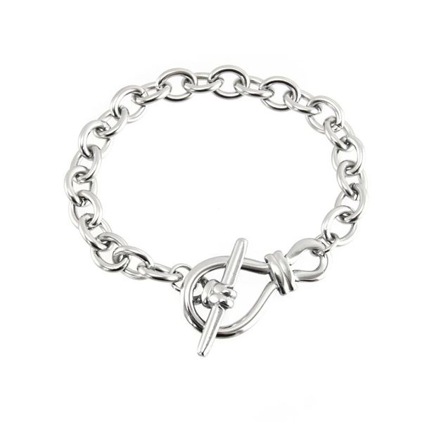 

link, chain bracelet for women knot buckle chunky heavy cable bow-knot ot clasp basic female jewelry gift, Black