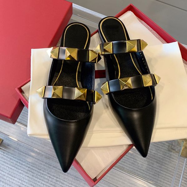 

italy brands vg gold rivet shoes beach slipper women stitches sliders sheepskin sandals flat heel slippers luxurys designers shoes, Black