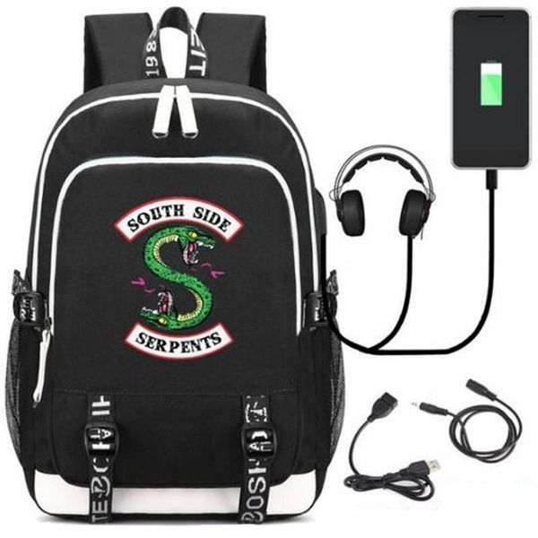 

backpack 2021 riverdale southside serpents backpacks school bag usb charging port lock headphone travel students mochila