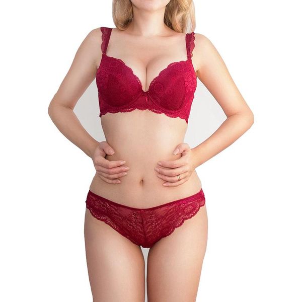 

bras sets 2021 push up padded bra set women lingerie & briefs intimate panties women's underwear, Red;black